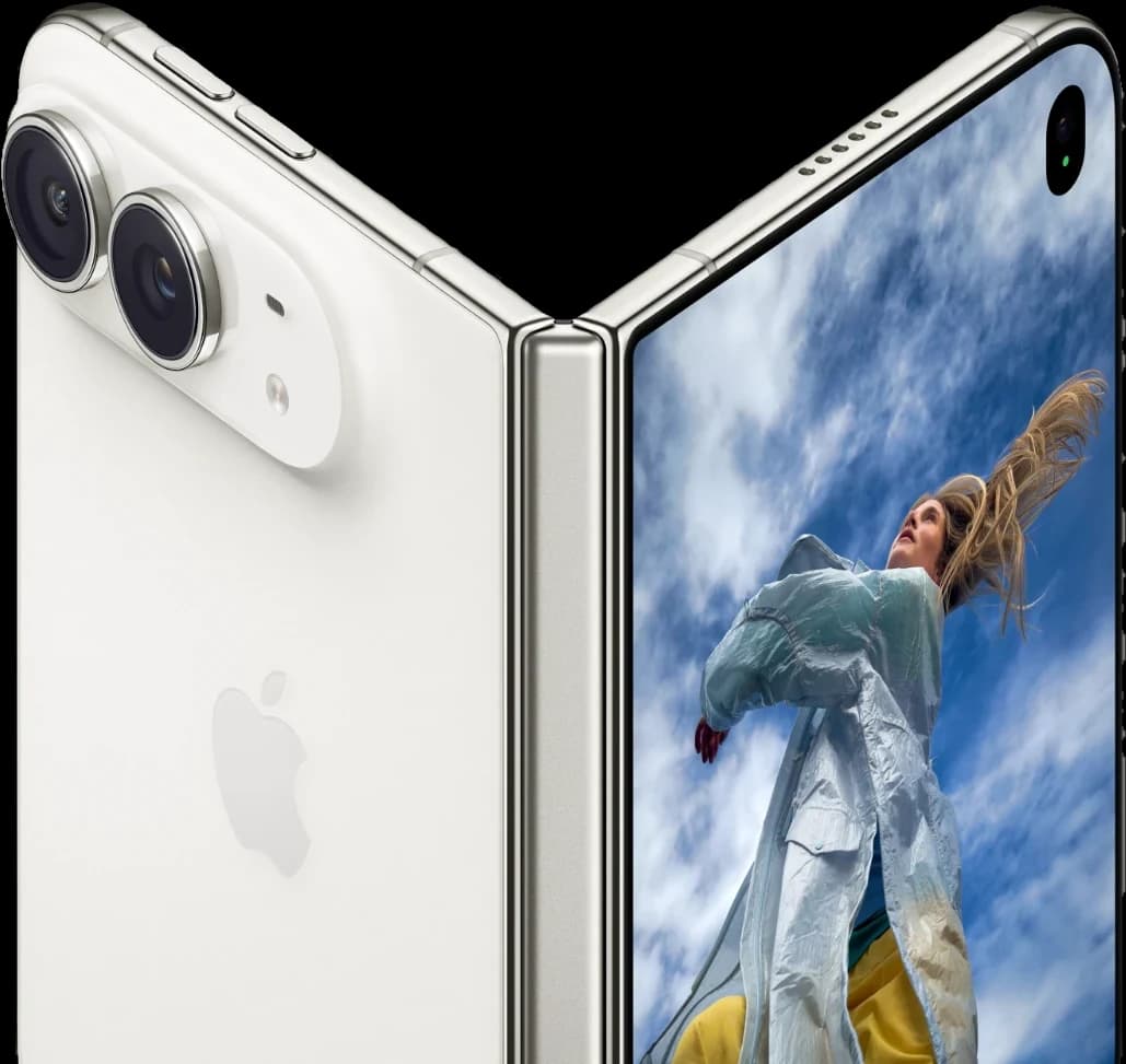 Apple iPhone Duo in Weiß, halb aufgeklappt